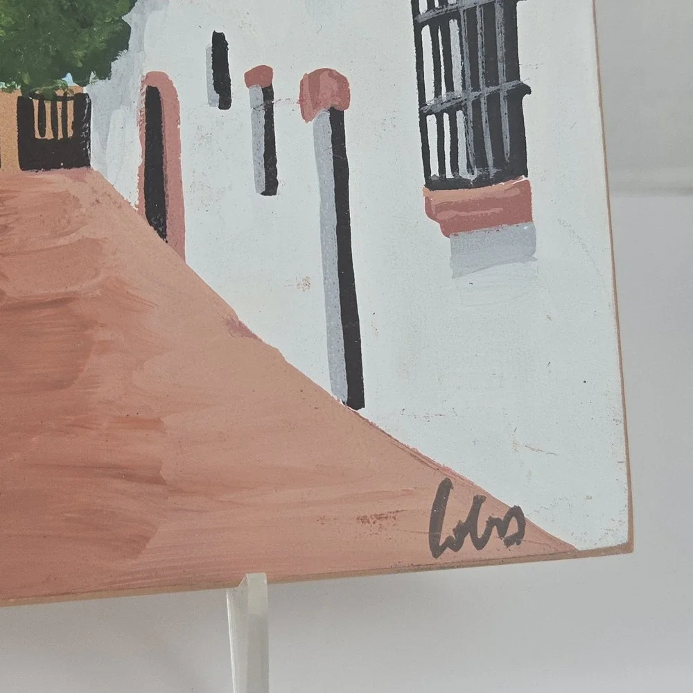 Dominican Republic Priests Alley Folk Art Clay Tile Signed By Artist 8x6